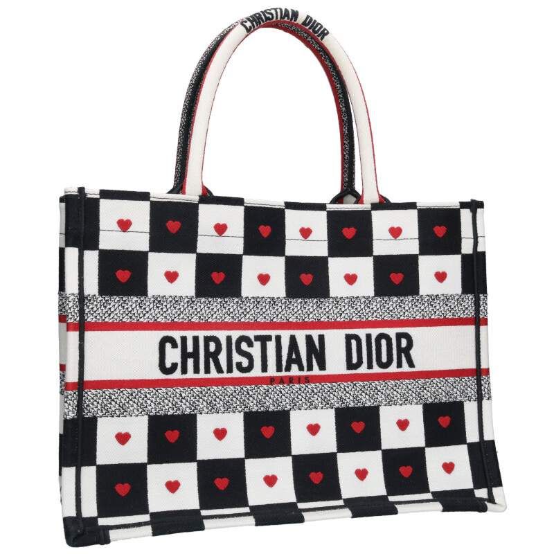 Dior BOOK TOTE Book Tote Heart Pattern Embroidery Logo Tote Bag Women M