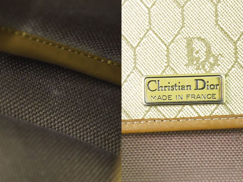 Authentic Christian DIOR Honeycomb Pattern Shoulder Bag Pochette PVC Beige Bag