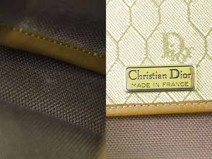 Authentic Christian DIOR Honeycomb Pattern Shoulder Bag Pochette PVC Beige Bag