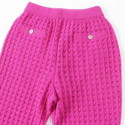 CHANEL 23A P75369 Wool Fuchsia (pinkish) Coco Mark Button Long Length Knit