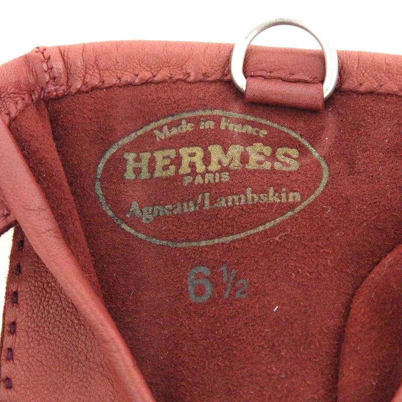 Hermes Lamb Leather Serie Button Perforated Driving Gloves Bordeaux 6.5 Made
