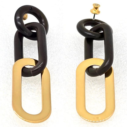 Hermes Buffalo Horn Metal Earrings Binaural Dark Brown Color Gold-tone Metal Box