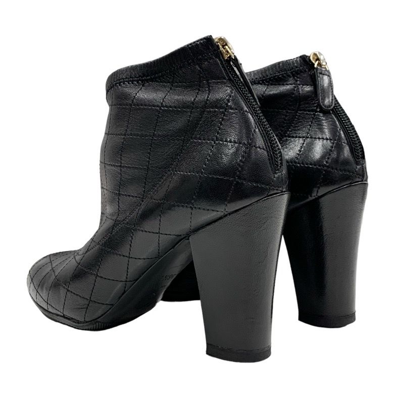 Chanel Boots Short Boots Shoes Leather Black Booties Here Mark Matelasse