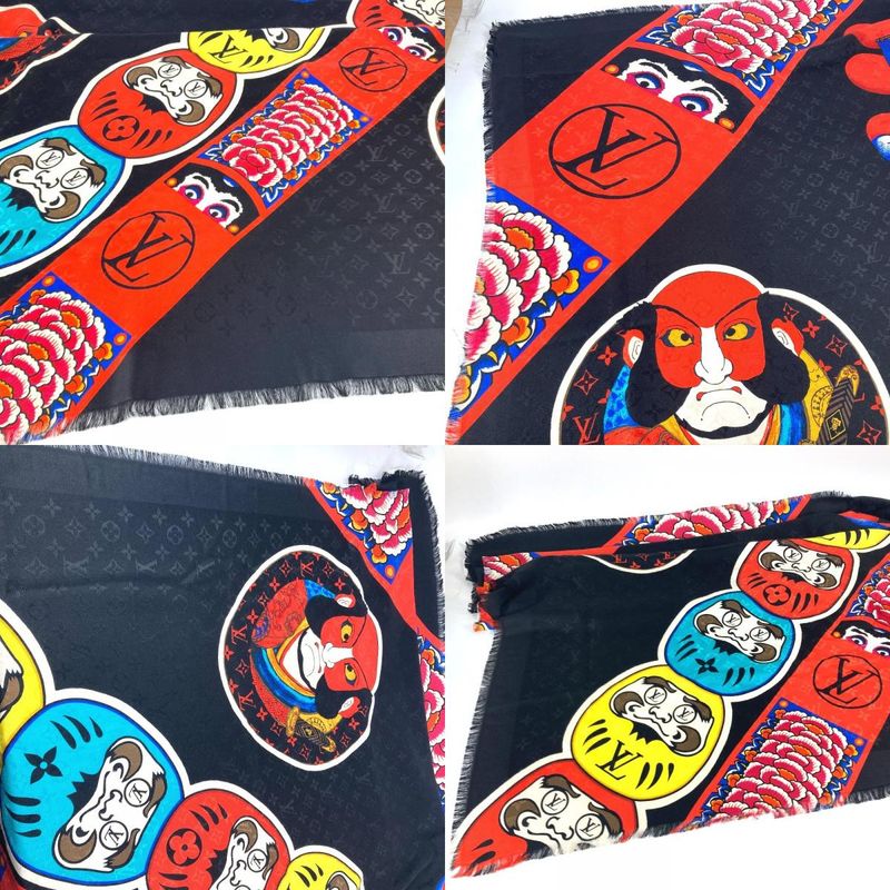 Louis Vuitton Shawl Monogram Kabuki Sticker Mp1944 Silk Black