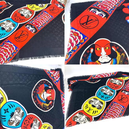 Louis Vuitton Shawl Monogram Kabuki Sticker Mp1944 Silk Black