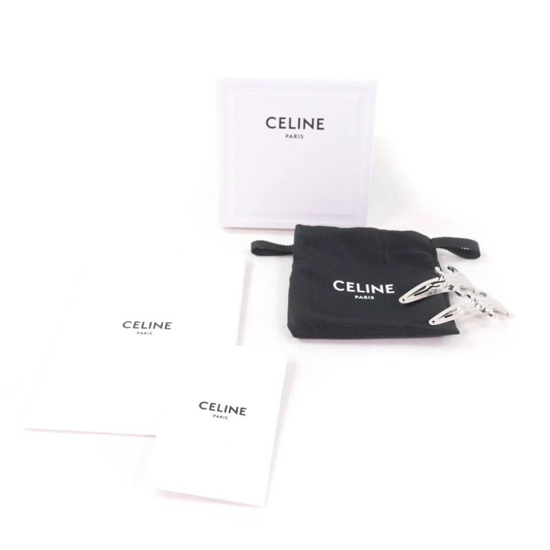Celine Triomphe Logo Hair Clip Hair Accessory Silver With Box And Storage Bag