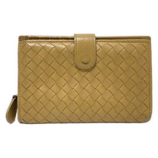 Bottega Veneta Intrecciato Beige Round Zipper Leather Bifold Wallet