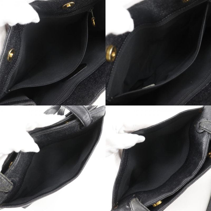 Chanel Logo Vintage Caviar Skin Black Ladies Tote Bag