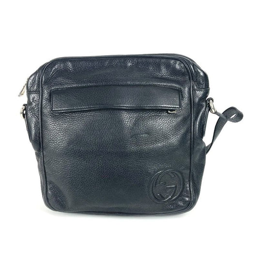 Gucci Shoulder Bag Logo Interlocking G 337084 Leather Black