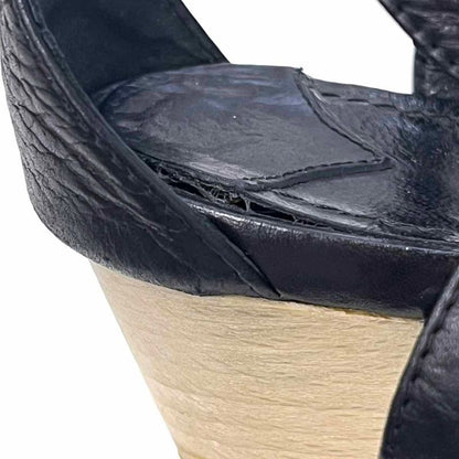 Chanel Coco Mark Wood Heel Sandals Black 36 1 2