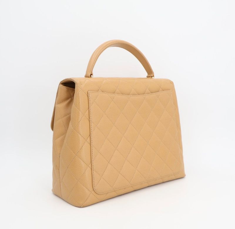 Chanel Matelasse Kelly Shape Top Handle Bag Handbag No 6 Caviar Skin Beige