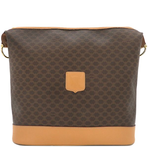 Celine Shoulder Bag Macadam PVC Leather Brown Gold Hardware Brown