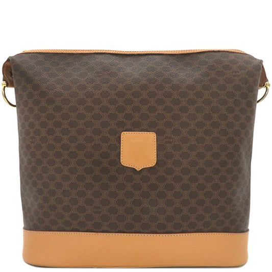 Celine Shoulder Bag Macadam PVC Leather Brown Gold Hardware Brown