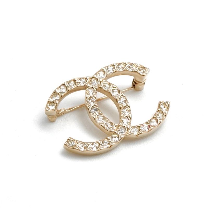 Chanel Brooch Corsage Gold Here Mark Rhinestone