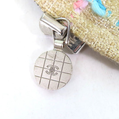 CHANEL Vintage 01P P17594 Stand Collar Tweed Coat With Coco Mark Buttons Beige