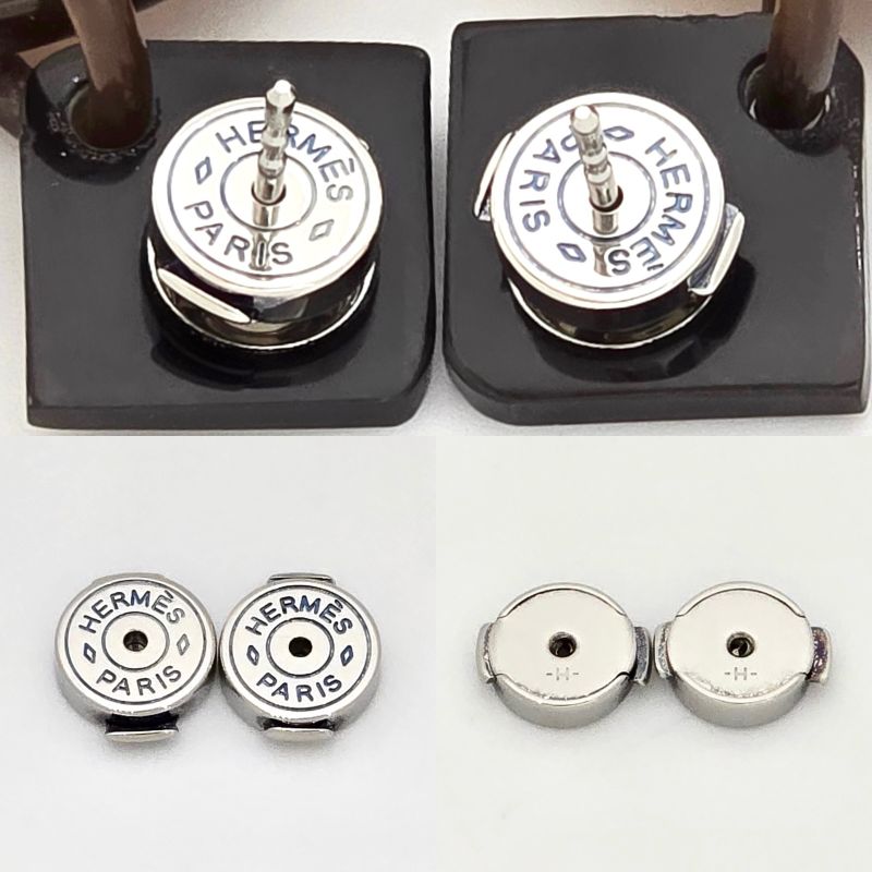 Hermes Earrings Ism Binaural Buffalo Horn Lacquer Brownish/blue Color Silver