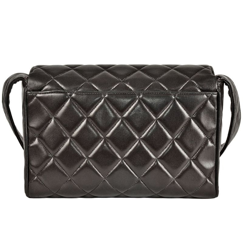 Chanel Matelasse Leather Shoulder Bag Lambskin Black 2nd Unit Coco Mark