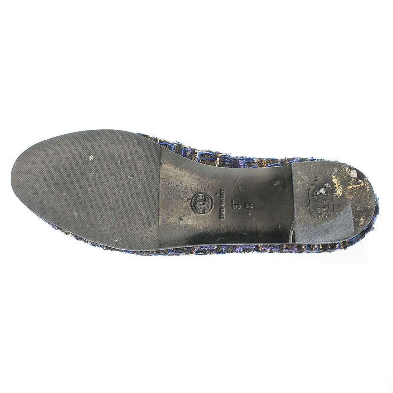 Chanel Ballerines Glitter Toe Tweed Flat Ballerina Shoes G27760 Navy 37