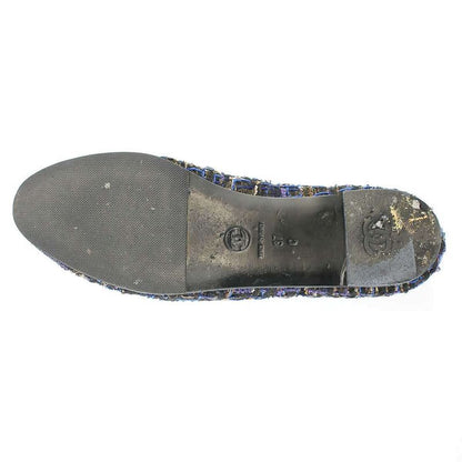 Chanel Ballerines Glitter Toe Tweed Flat Ballerina Shoes G27760 Navy 37