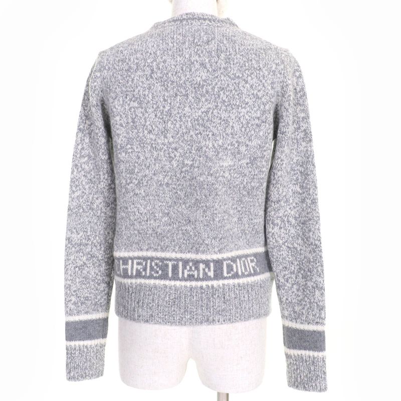 Christian DIOR 054s01am303 Wool Cashmere Back Logo V-neck Long Sleeve Knit Grey