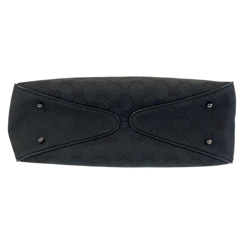 Gucci Black Silver Hardware GG Canvas/leather 113019 Tote Bag Shoulder Bag