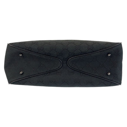 Gucci Black Silver Hardware GG Canvas/leather 113019 Tote Bag Shoulder Bag