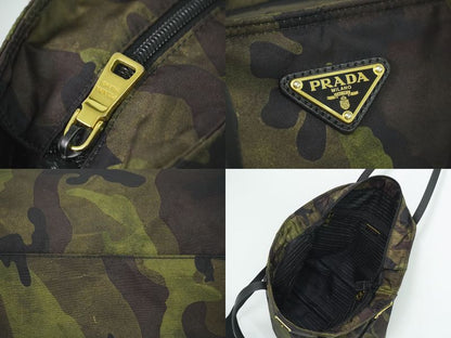 Authentic Prada Camouflage Pattern 2WAY Shoulder Bag Handbag Nylon Khaki Black