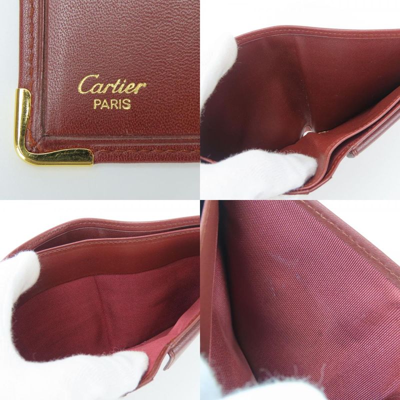 Cartier Bifold Wallet Mustline Calf Bordeaux Gold Hardware With Coin Purse For