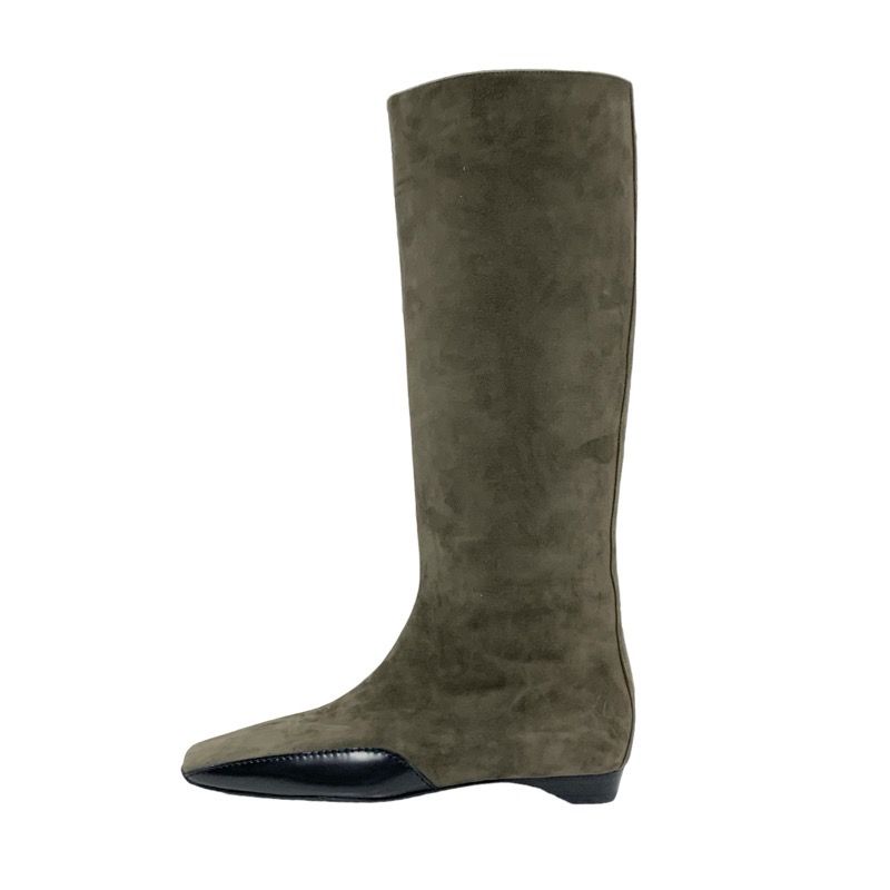 Hermes Final Boots Long Boots Shoes Suede Leather Khaki Black