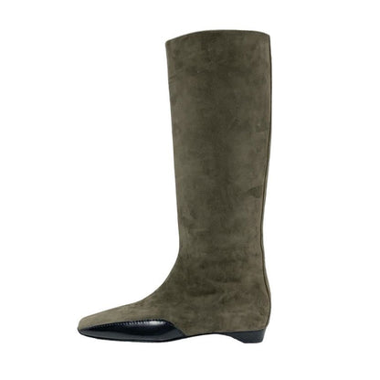 Hermes Final Boots Long Boots Shoes Suede Leather Khaki Black