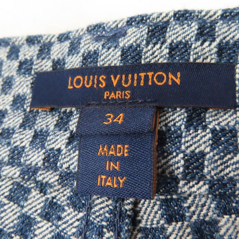 Louis Vuitton 2022 Monogram Leather Patched Damier Pattern Denim Pants Navy 34