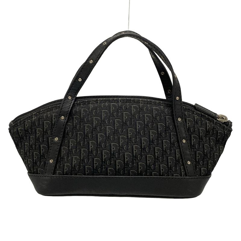 Dior/christian Dior Handbag Trotter Black And Gray Studded/mini Bag Leather