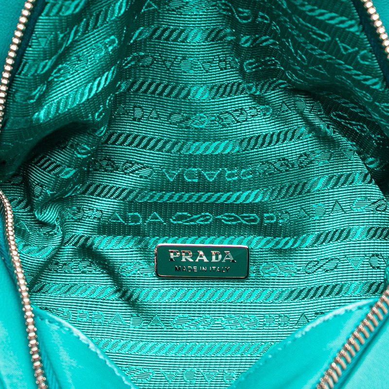 Prada Triangle Handbag Shoulder Bag 2WAY 1ba315 Blue Green Padded Nappa Leather