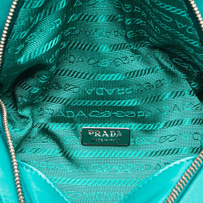 Prada Triangle Handbag Shoulder Bag 2WAY 1ba315 Blue Green Padded Nappa Leather