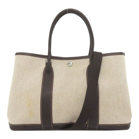 Hermes Garden Party TPM Marron Silver Hardware Handbag Toile Women