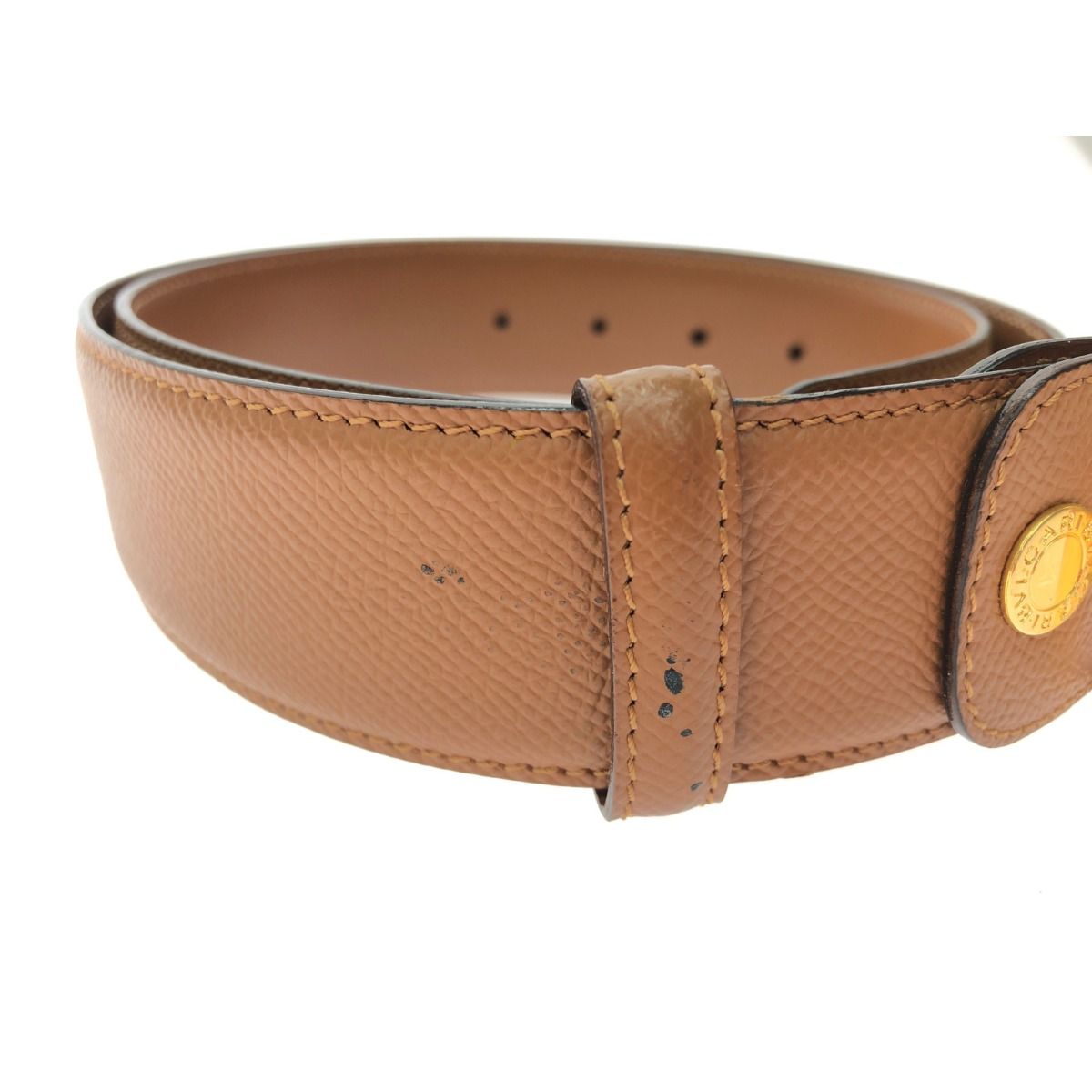 Bvlgari Men's Round Logo Buckle Belt Leather Camel 80-90cm (35.43in) Light
