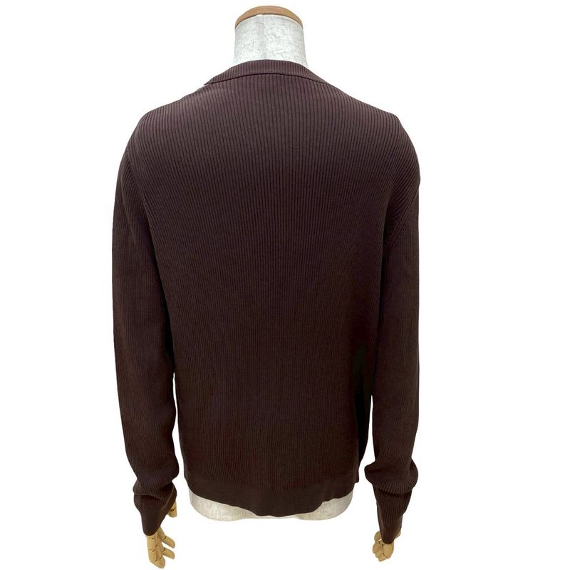Fendi All-over Pattern Rib Knit Cotton V-neck Cardigan Men's Size 48 Brown