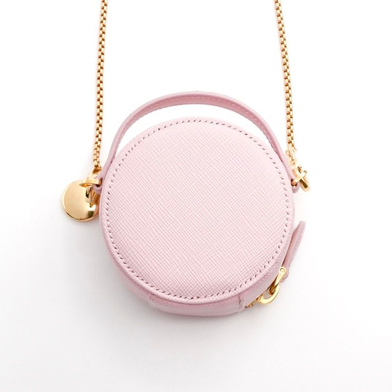 Prada Pouch Pink Gold Triangle Logo Saffiano Leather Mini Charm