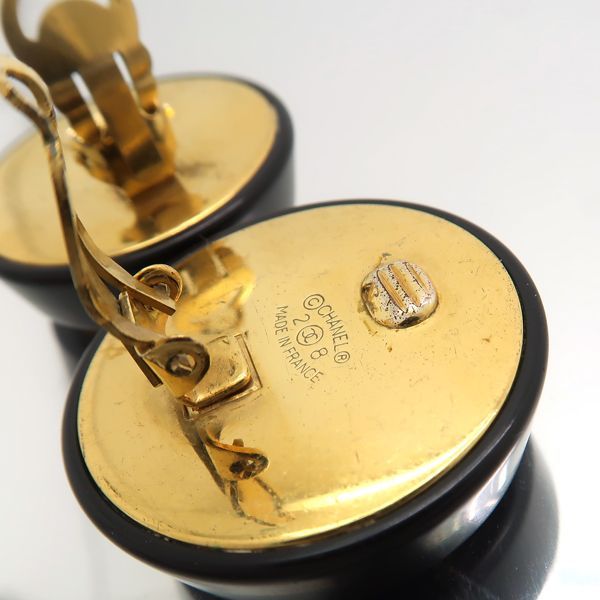 Chanel Earring 2 8 Coco Mark Black X Gold GP Round Large Vintage