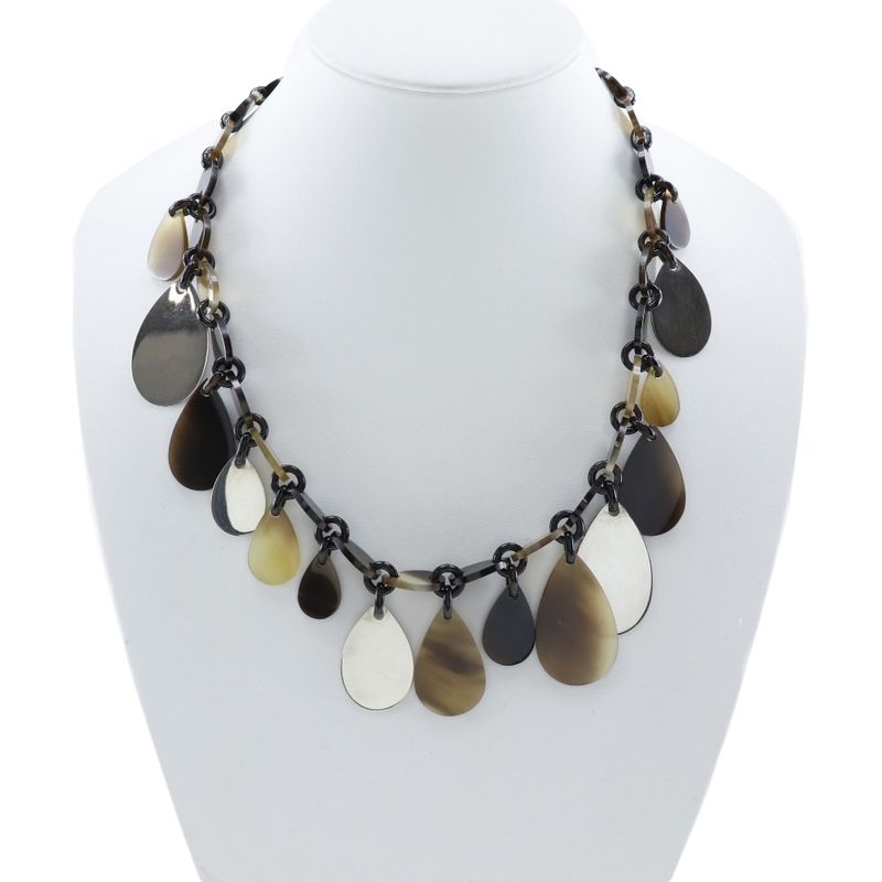 Hermes Teardrop Buffalo Horn And 925 Silver Brown/silver Ladies 50g Necklace