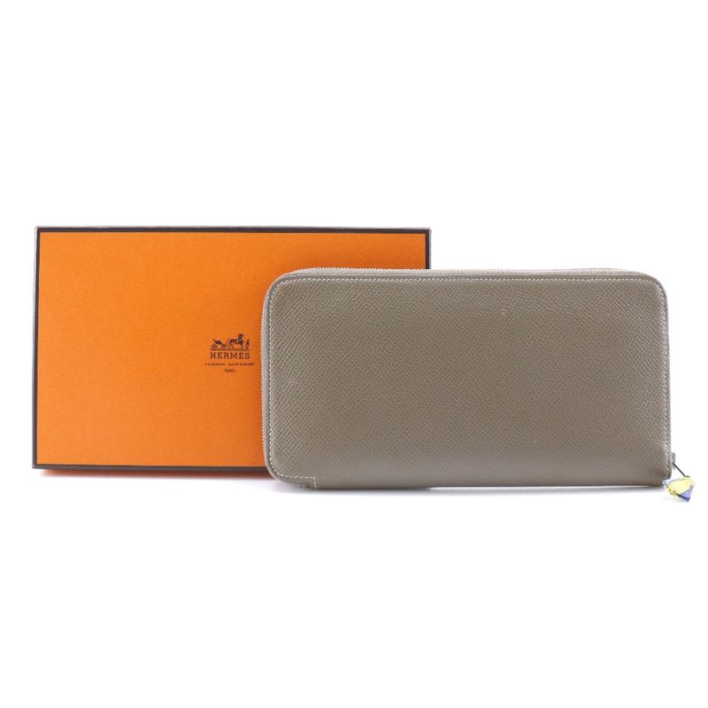Hermes Azap Long Silk-in Vaux-epson Etoupe Brown □R Ladies Long Wallet