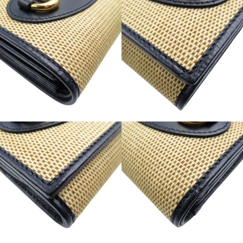 Gucci Horsebit 621891 Canvas Leather Gold Hardware Beige Black Bifold Wallet