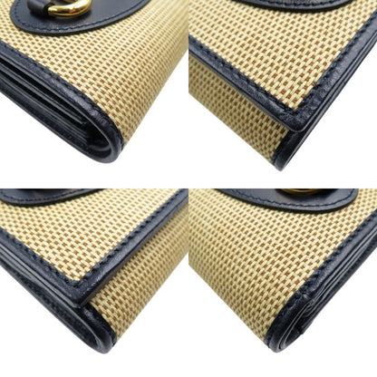 Gucci Horsebit 621891 Canvas Leather Gold Hardware Beige Black Bifold Wallet