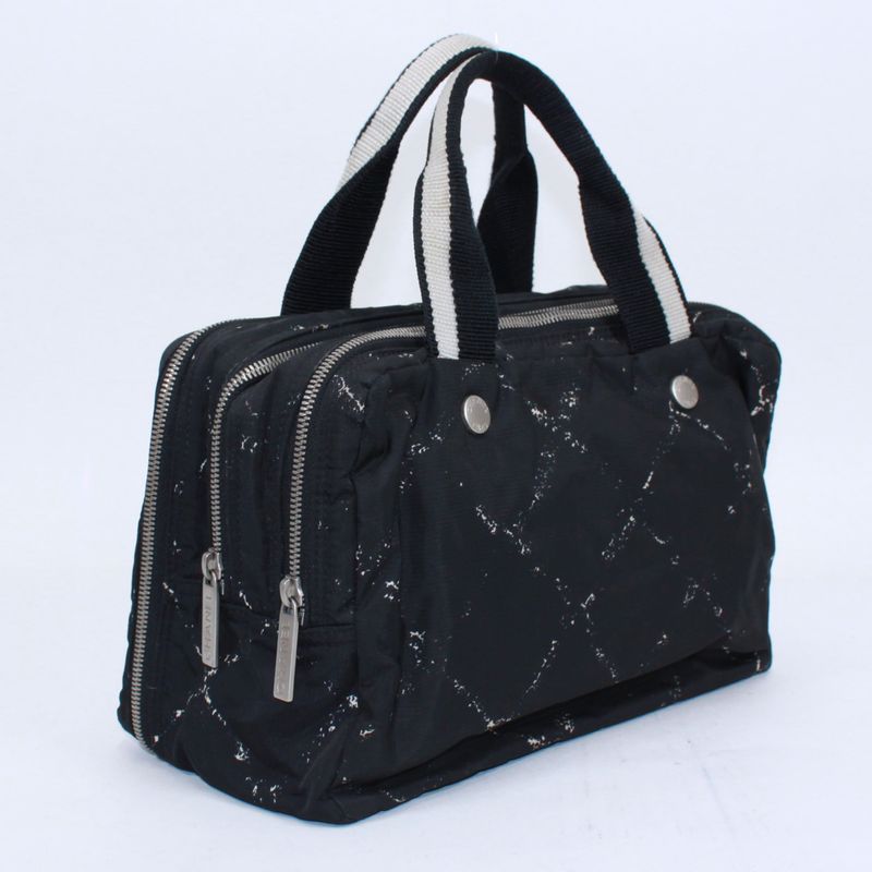 Chanel New Travel Line Mini Boston Nylon Black Handbag Silver