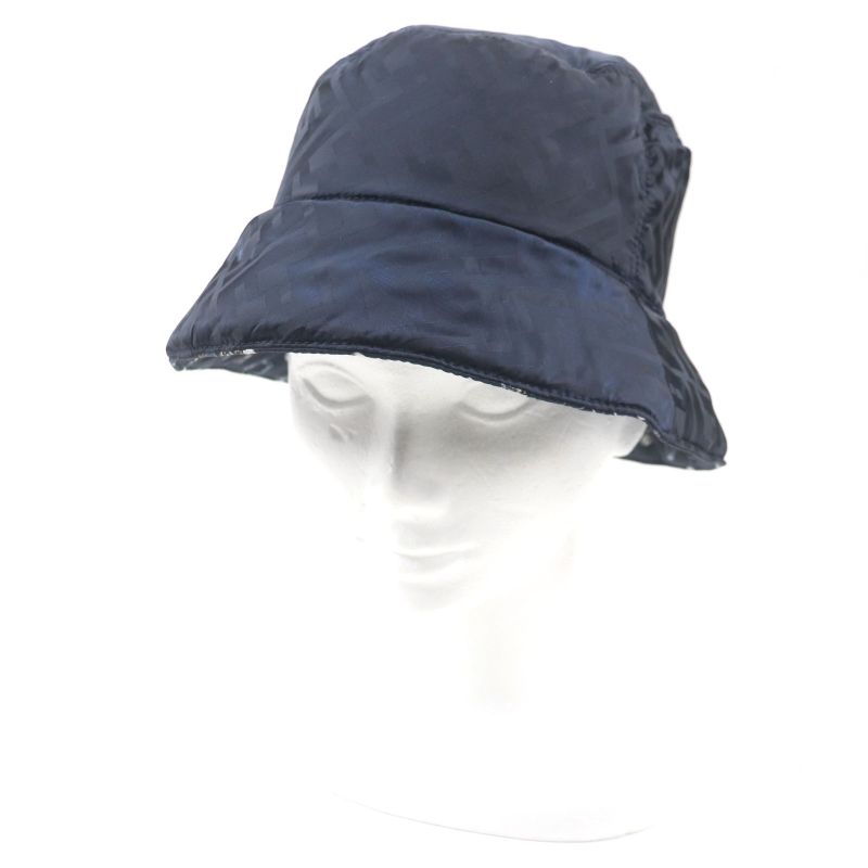  Fendi Fxq966 FF Logo Zucca Star Reversible Hat Bucket Hat Navy Storage With