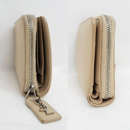 Saint Laurent Bifold Long Wallet Beige Compact Wallet Leather 414661