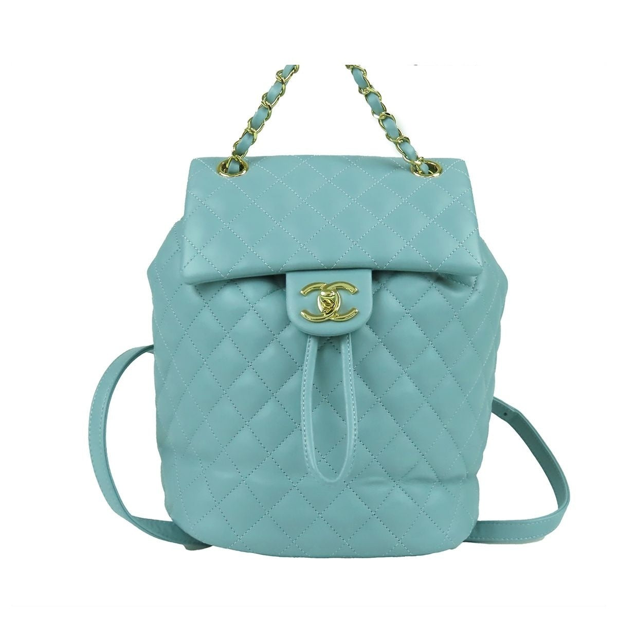 Chanel CC Logo Chain Backpack Pale Blue Gold Lambskin