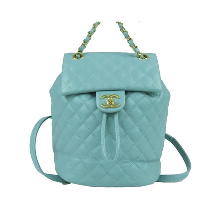 Chanel CC Logo Chain Backpack Pale Blue Gold Lambskin