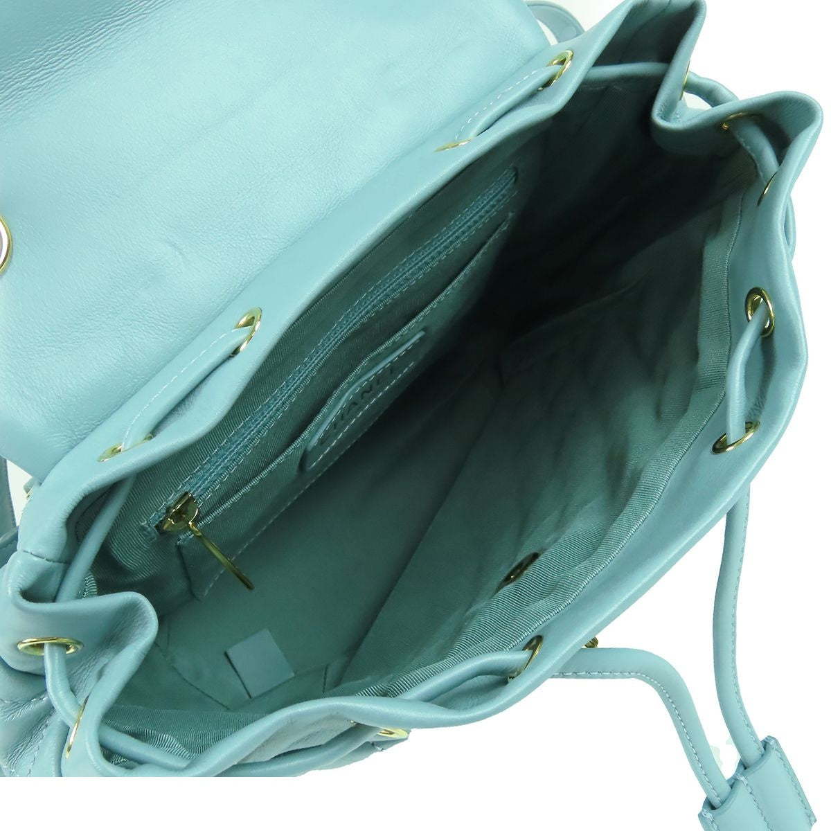 Chanel CC Logo Chain Backpack Pale Blue Gold Lambskin — view 4