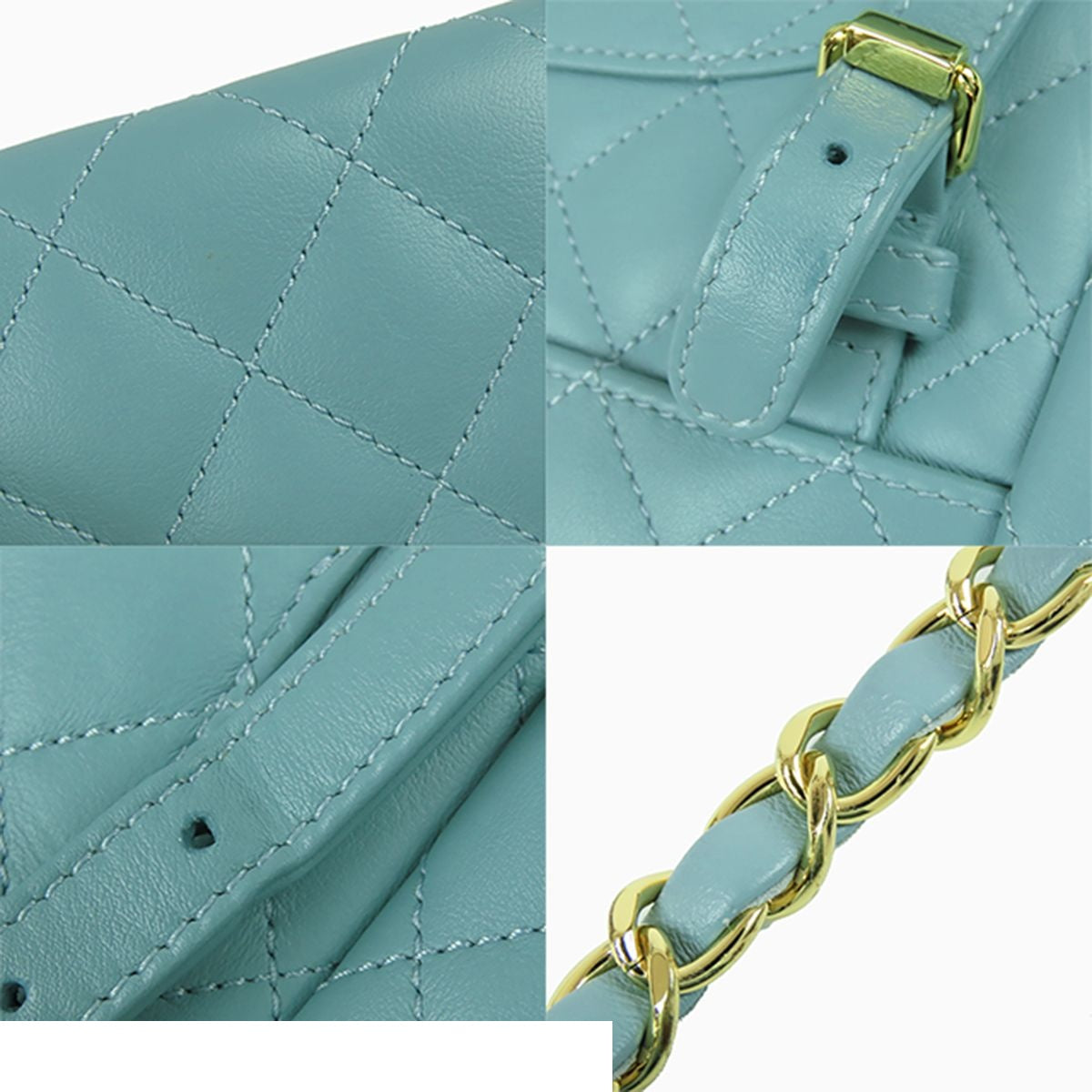 Chanel CC Logo Chain Backpack Pale Blue Gold Lambskin — view 7